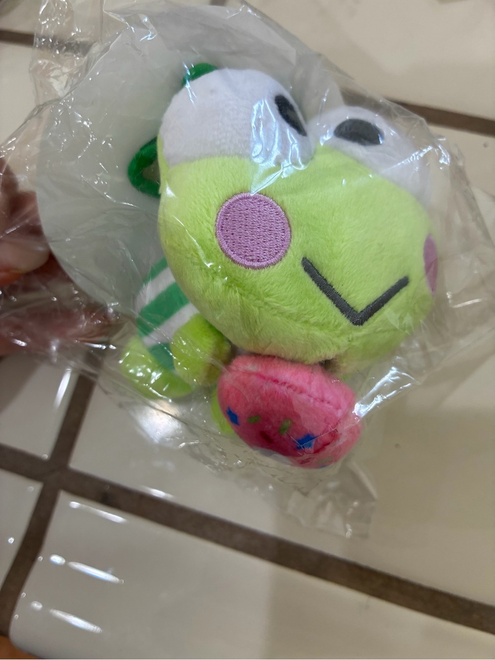 Sanrio Green Frog Plush Keychain with measuring tape. 60 inches